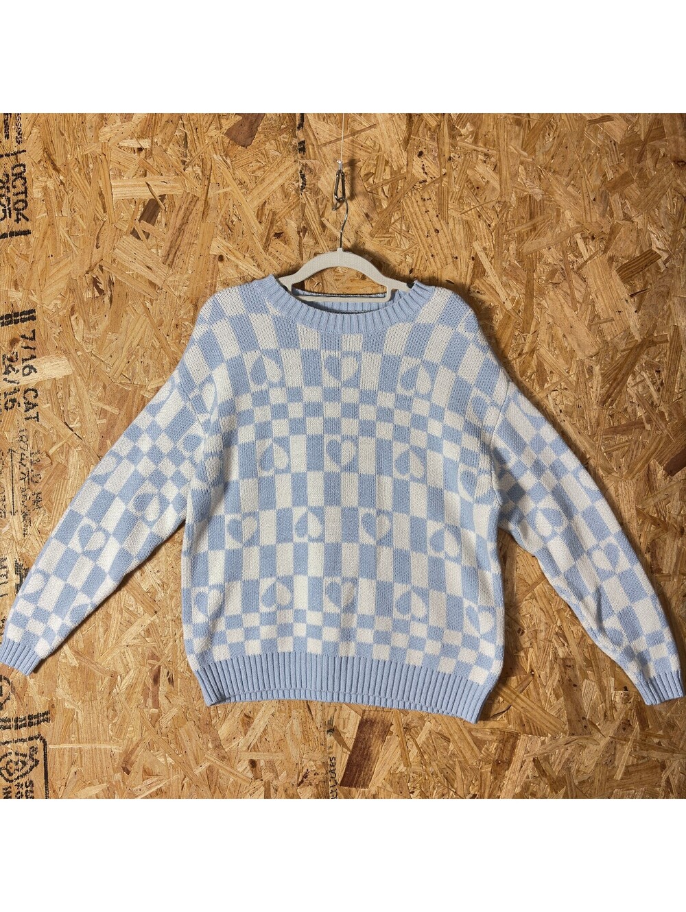LA Hearts blue checker heart knit sweater
